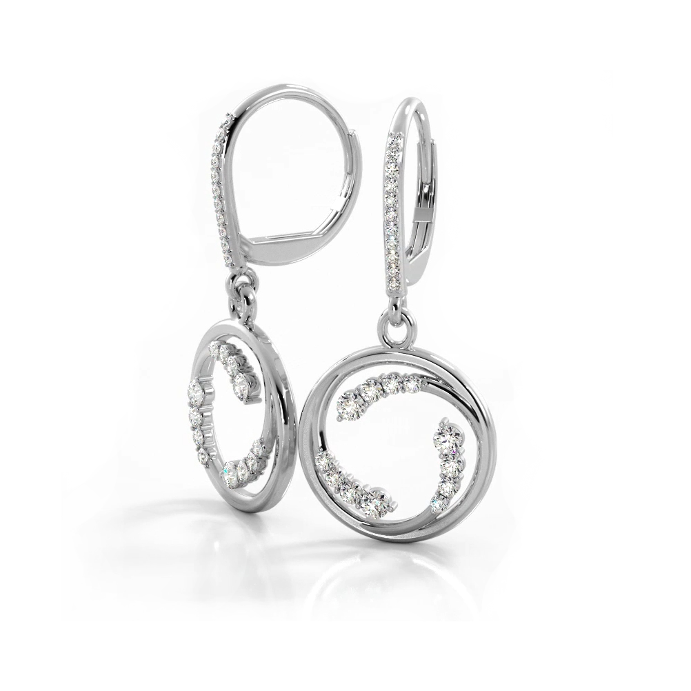 0.60 ctw. Round Diamond Circle Dangle Hoop Earrings - 14K White Gold - H-I Color I1-I2 Clarity