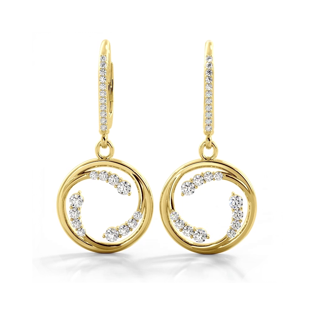 0.60 ctw. Round Diamond Circle Dangle Hoop Earrings - 14K Yellow Gold - E-F Color VS1-VS2 Clarity