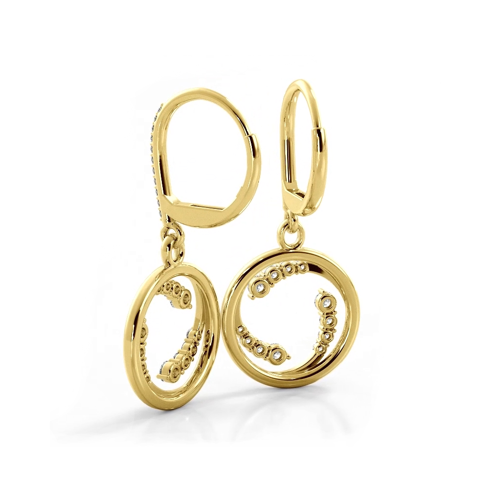 0.60 ctw. Round Diamond Circle Dangle Hoop Earrings - 14K Yellow Gold - G-H Color SI1-SI2 Clarity