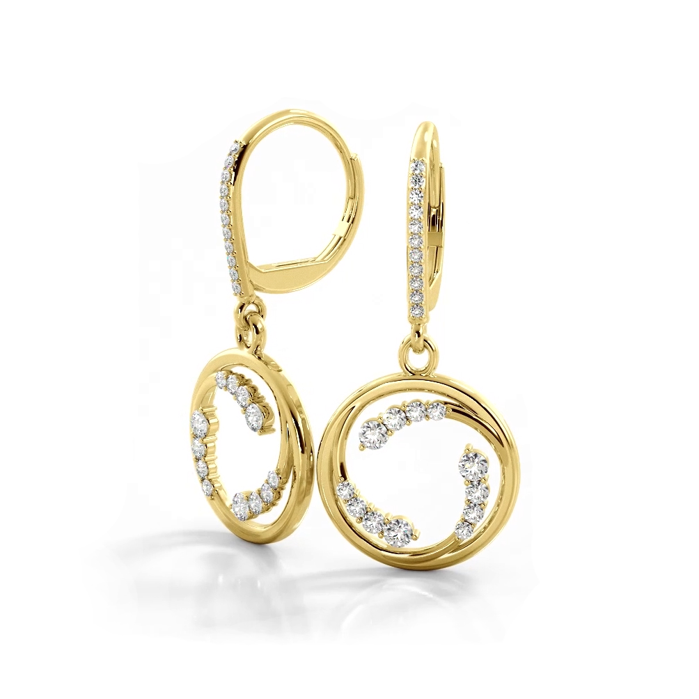 0.60 ctw. Round Diamond Circle Dangle Hoop Earrings - 14K Yellow Gold - H-I Color I1-I2 Clarity