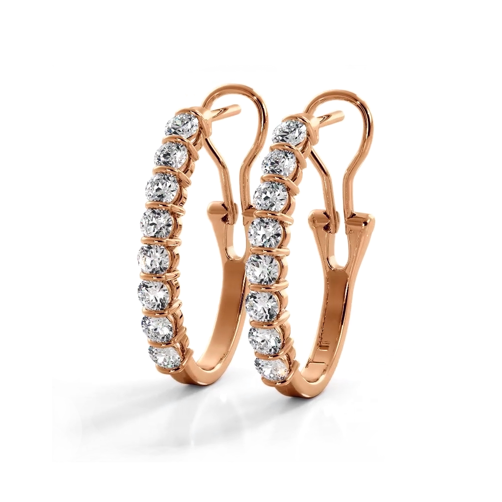 1.0 ct. Bar Set Round Diamond Oval Shaped Hoop Earrings - 14K Yellow Gold - F-G Color VS1-VS2 Clarity