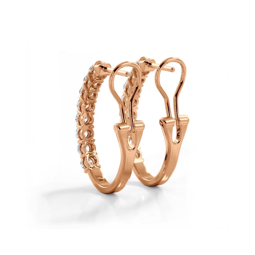 1.0 ct. Bar Set Round Diamond Oval Shaped Hoop Earrings - 14K Rose Gold - H-I Color I1-I2 Clarity