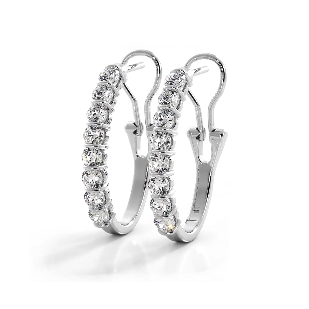1.0 ct. Bar Set Round Diamond Oval Shaped Hoop Earrings