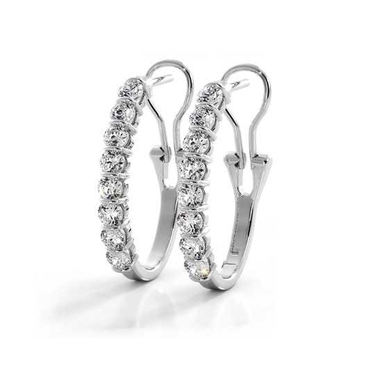 1.0 ct. Bar Set Round Diamond Oval Shaped Hoop Earrings