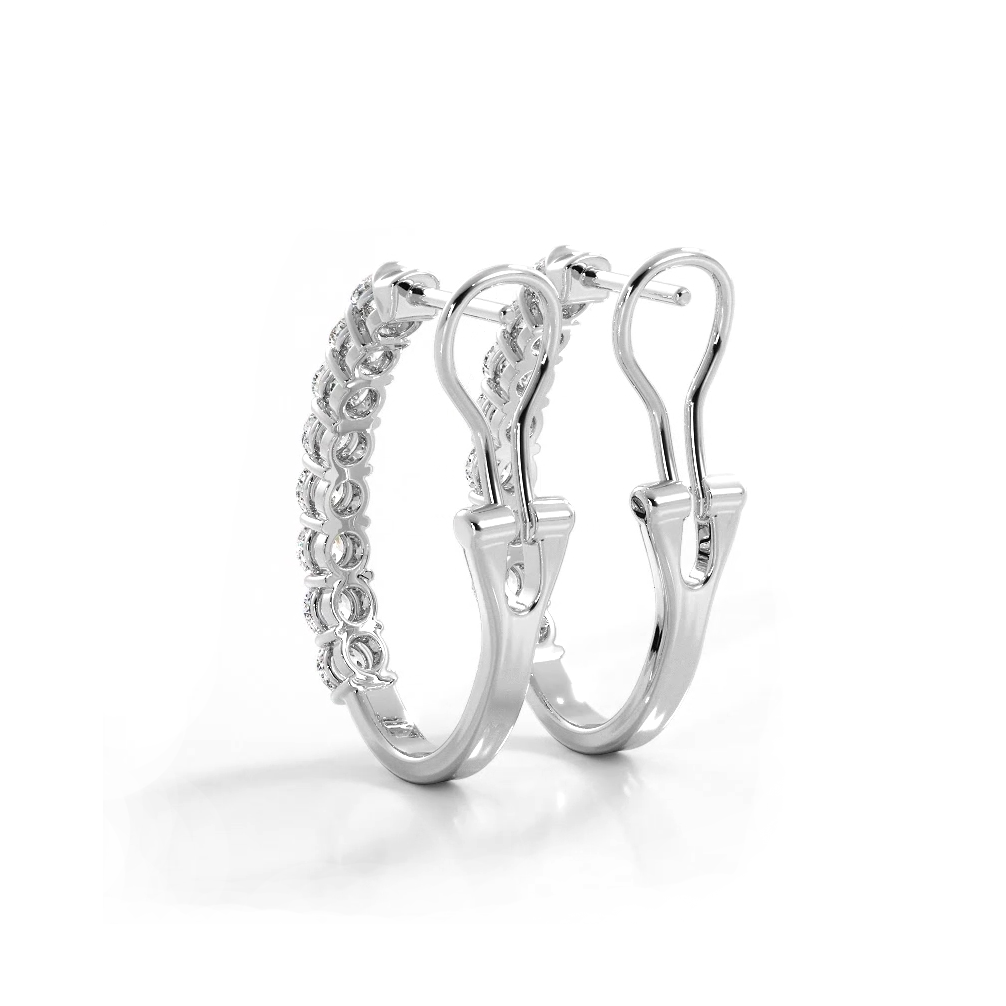 1.0 ct. Bar Set Round Diamond Oval Shaped Hoop Earrings - 14K White Gold - G-H Color SI1-SI2 Clarity