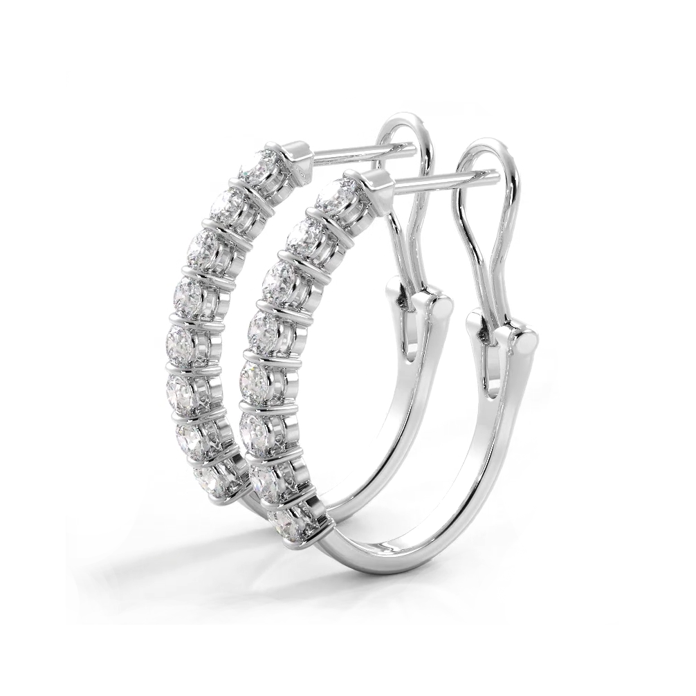 1.0 ct. Bar Set Round Diamond Oval Shaped Hoop Earrings - 14K White Gold - H-I Color I1-I2 Clarity