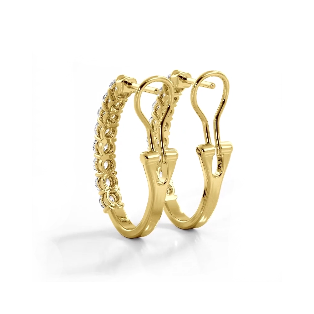 1.0 ct. Bar Set Round Diamond Oval Shaped Hoop Earrings - 14K Yellow Gold - G-H Color SI1-SI2 Clarity