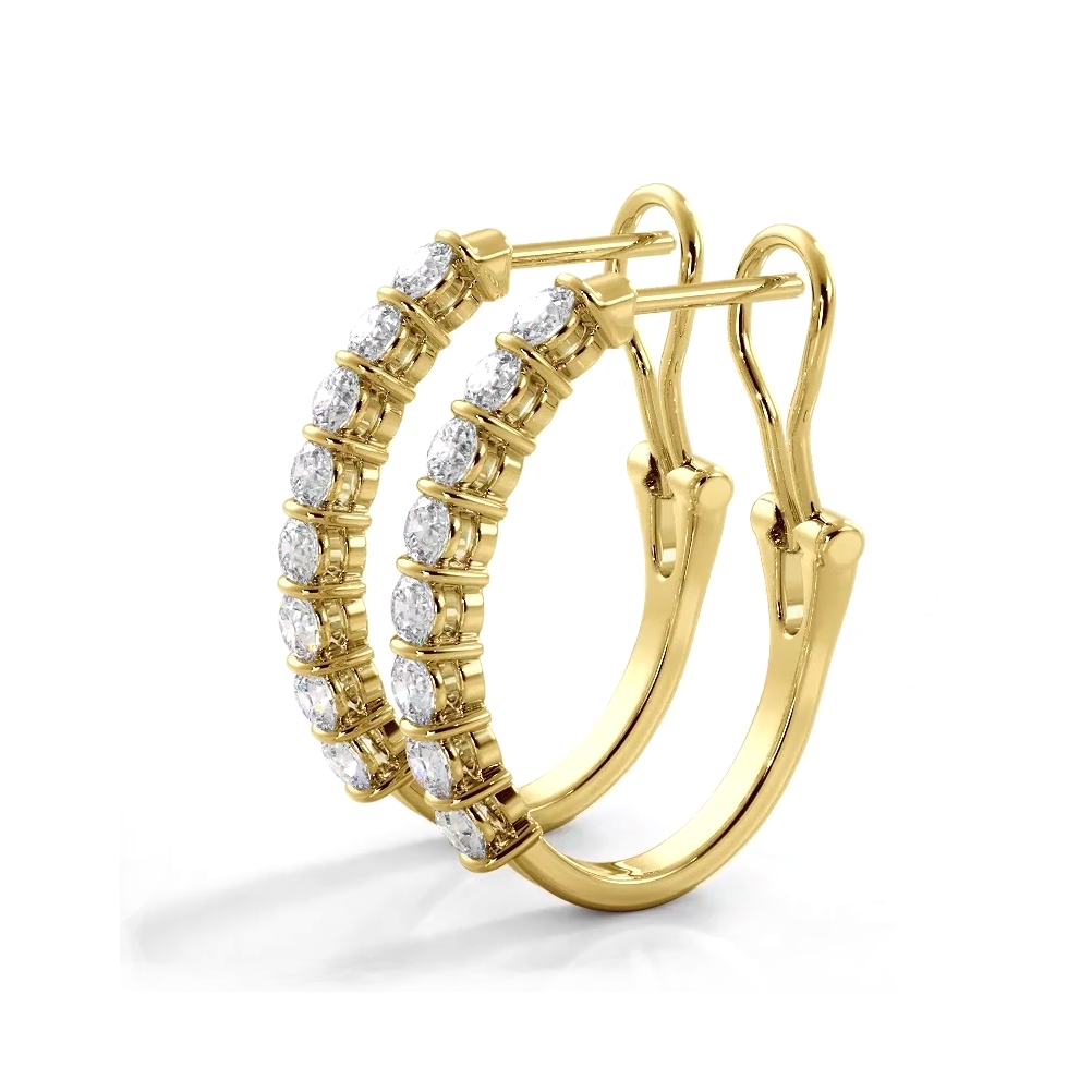 1.0 ct. Bar Set Round Diamond Oval Shaped Hoop Earrings - 14K Yellow Gold - H-I Color I1-I2 Clarity