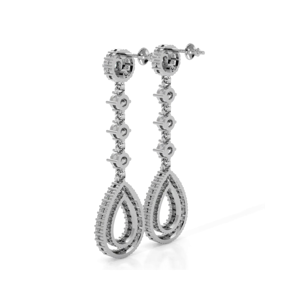 2.0 ctw. Round Diamond Drop Earrings With Double Teardrop Dangle - 14K White Gold - H-I Color I1-I2 Clarity