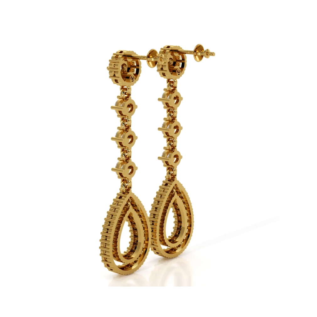2.0 ctw. Round Diamond Drop Earrings With Double Teardrop Dangle - 14K Yellow Gold - E-F Color VS1-VS2 Clarity