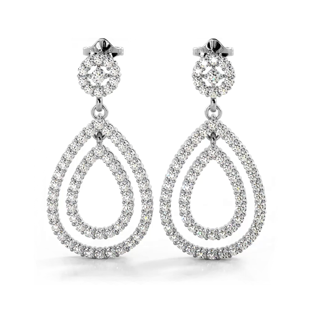 1.0 ctw. Diamond Double Teardrop Dangle Earrings