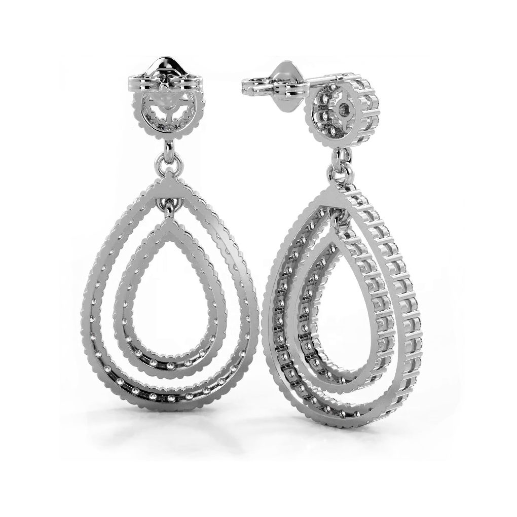 1.0 ctw. Diamond Double Teardrop Dangle Earrings - 14K White Gold - F-G Color VS1-VS2 Clarity