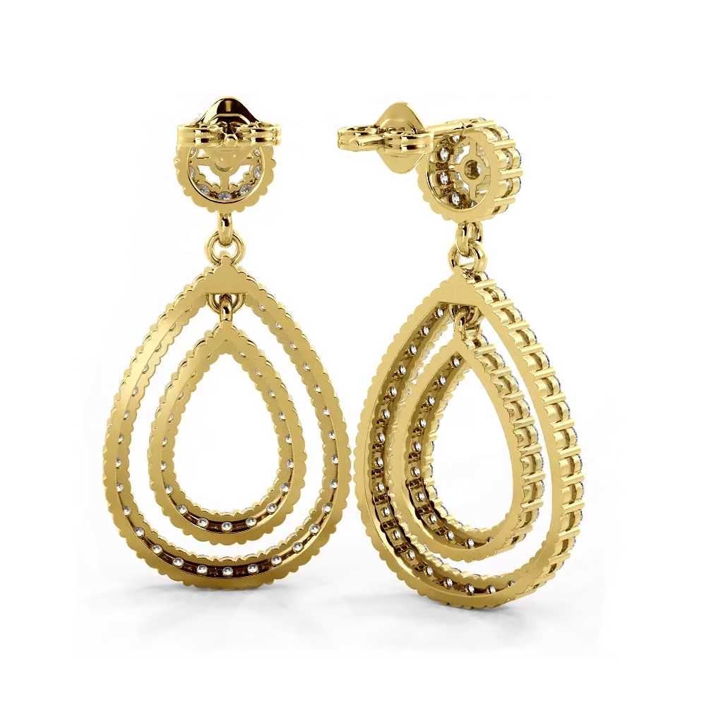 1.0 ctw. Diamond Double Teardrop Dangle Earrings - 14K Yellow Gold - G-H Color SI1-SI2 Clarity