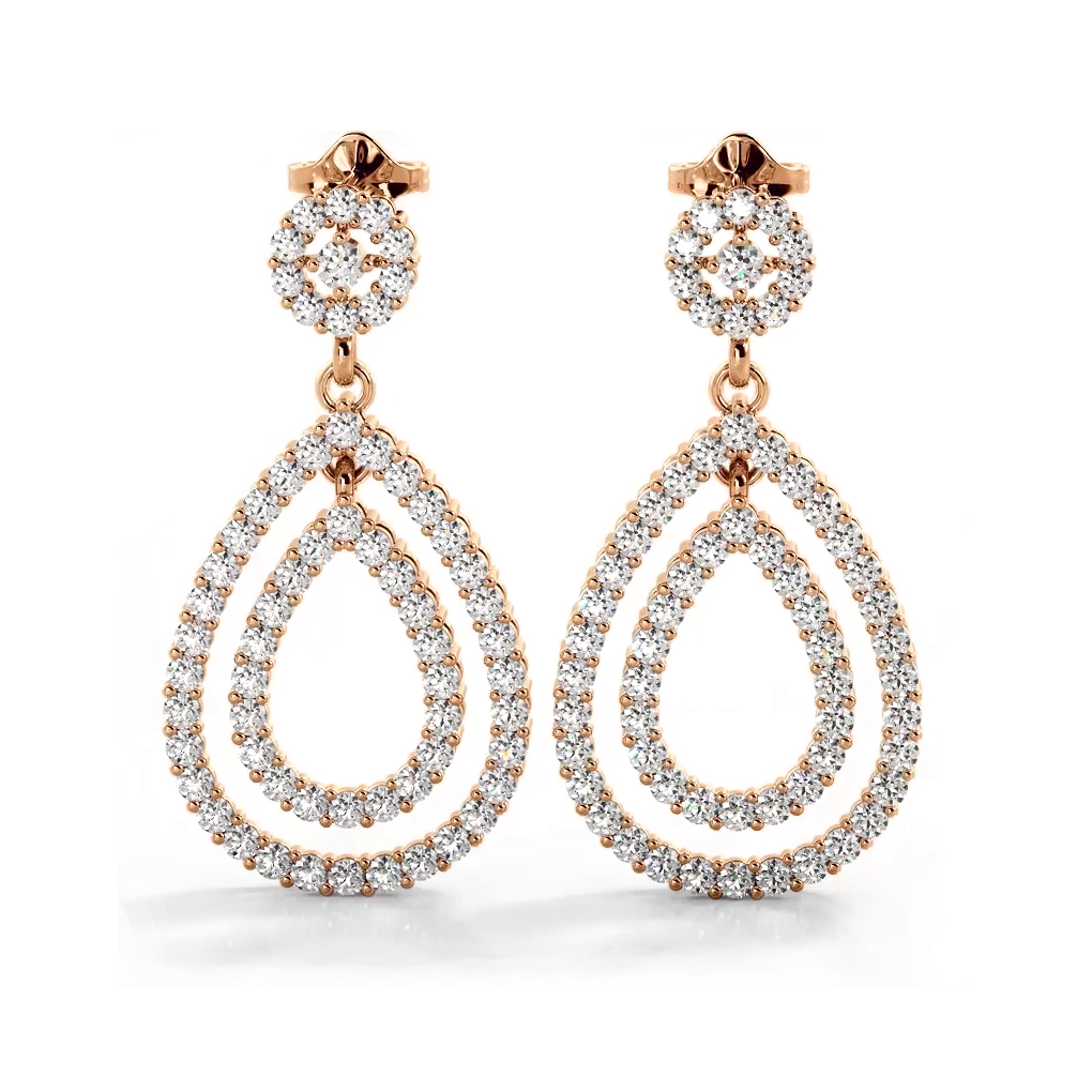 1.0 ctw. Diamond Double Teardrop Dangle Earrings - 14K Yellow Gold - F-G Color VS1-VS2 Clarity