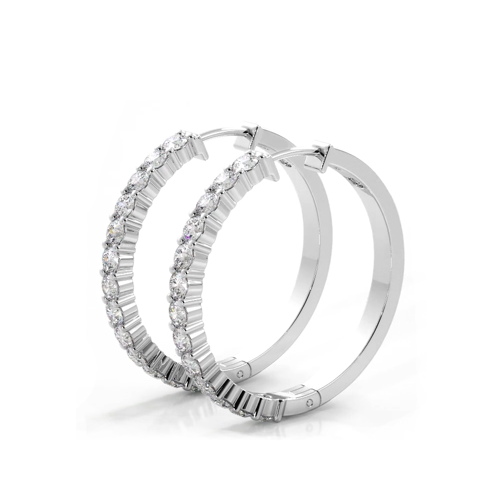 1.0 ct. Classic Round Diamond Hoop Earrings - 14K White Gold - H-I Color I1-I2 Clarity