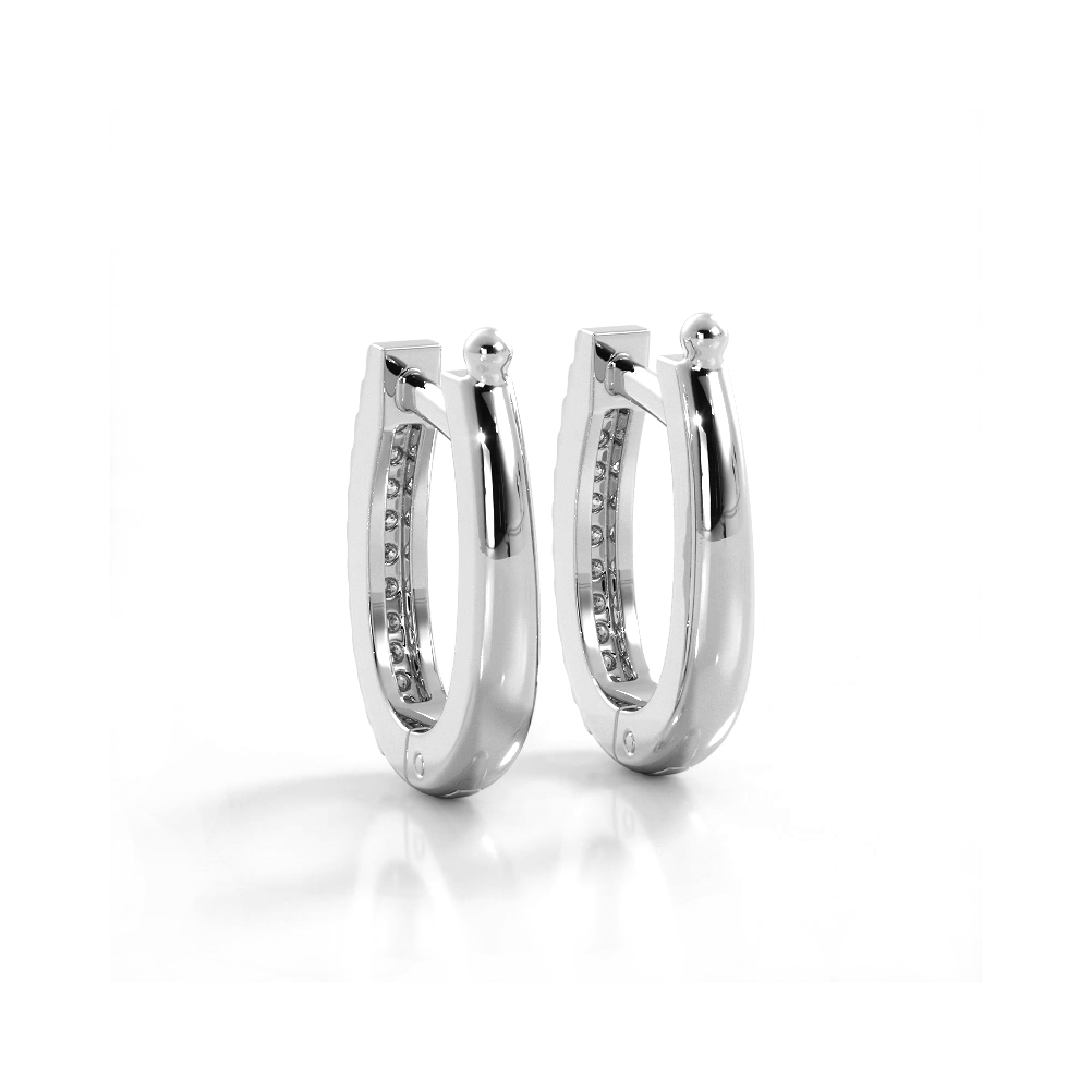 0.75 ctw. Classic Round Diamond Oval Hoop Earrings - 14K White Gold - F-G Color VS1-VS2 Clarity
