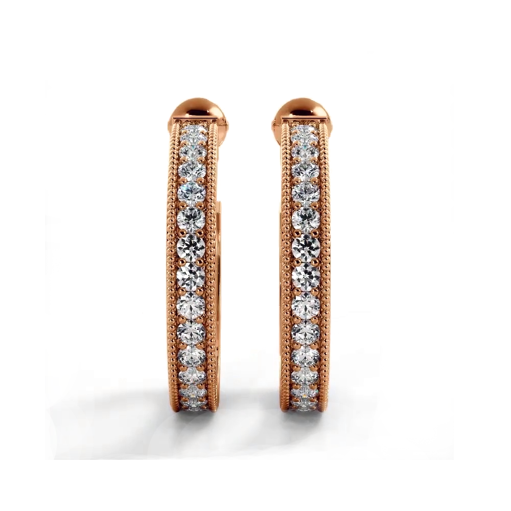 1.0 ct. Round Diamond Milgrain Accent Hoop Earrings - 14K Rose Gold - E-F Color VS1-VS2 Clarity