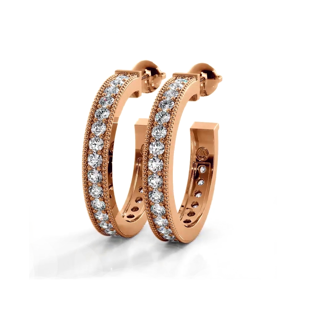 1.0 ct. Round Diamond Milgrain Accent Hoop Earrings - 14K Yellow Gold - F-G Color VS1-VS2 Clarity