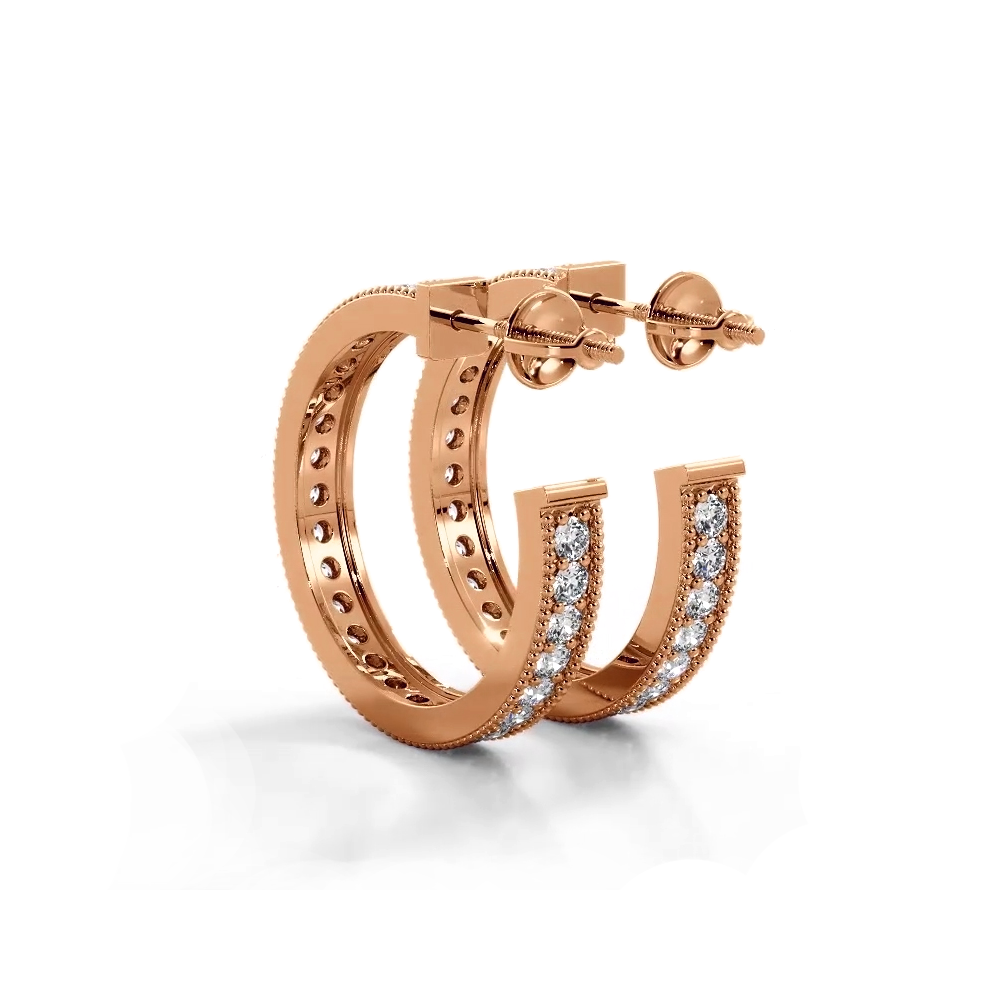 1.0 ct. Round Diamond Milgrain Accent Hoop Earrings - 14K Rose Gold - H-I Color I1-I2 Clarity