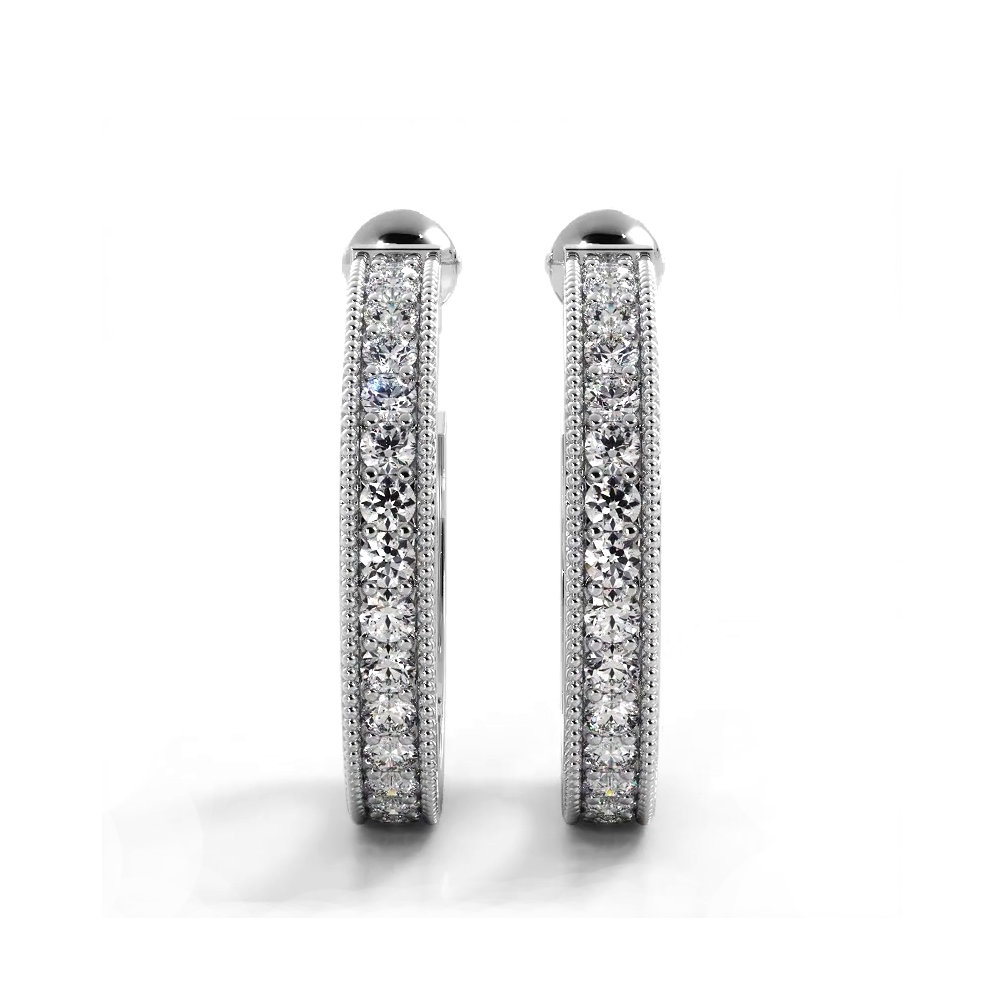 1.0 ct. Round Diamond Milgrain Accent Hoop Earrings - 14K White Gold - F-G Color VS1-VS2 Clarity