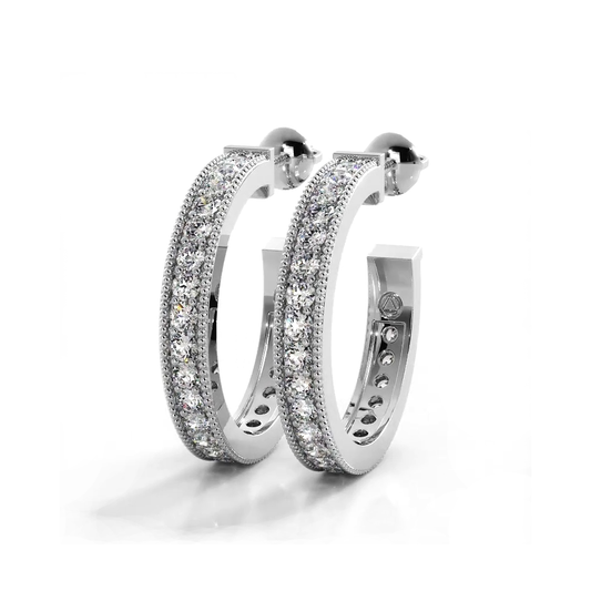 1.0 ct. Round Diamond Milgrain Accent Hoop Earrings