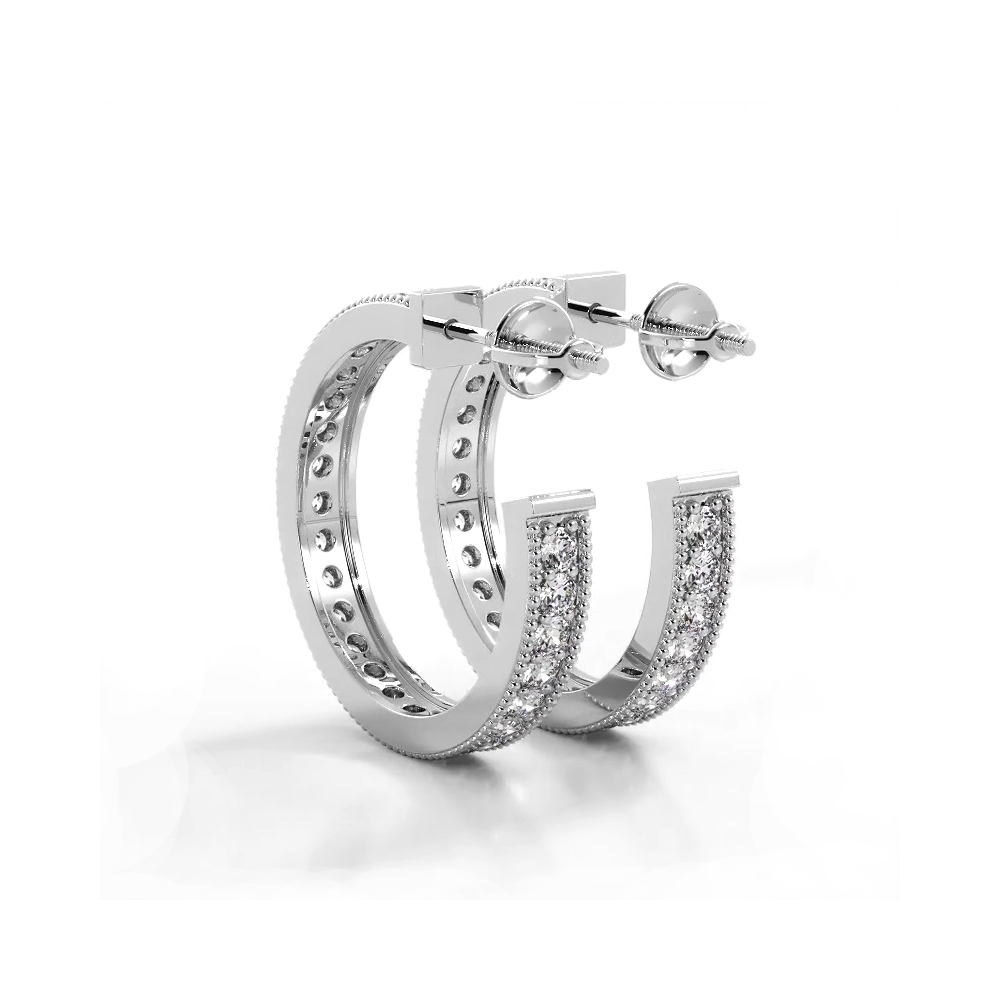 1.0 ct. Round Diamond Milgrain Accent Hoop Earrings - 14K White Gold - H-I Color I1-I2 Clarity