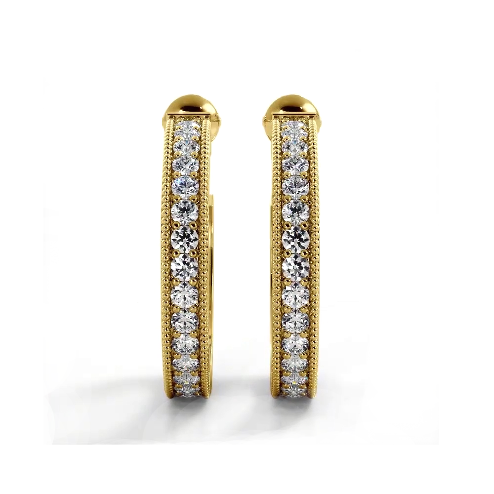 1.0 ct. Round Diamond Milgrain Accent Hoop Earrings - 14K Yellow Gold - H-I Color I1-I2 Clarity