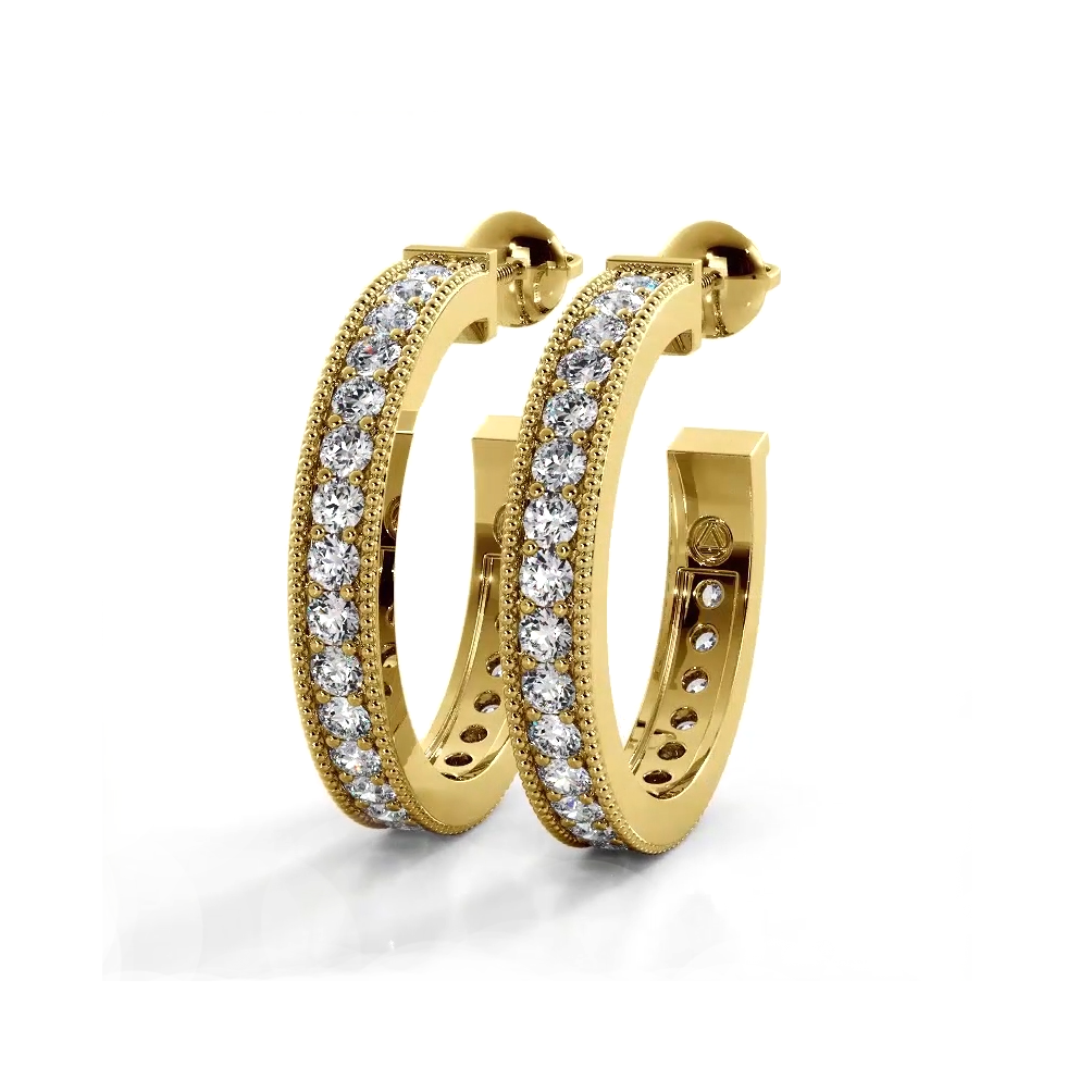 1.0 ct. Round Diamond Milgrain Accent Hoop Earrings - 14K Yellow Gold - E-F Color VS1-VS2 Clarity