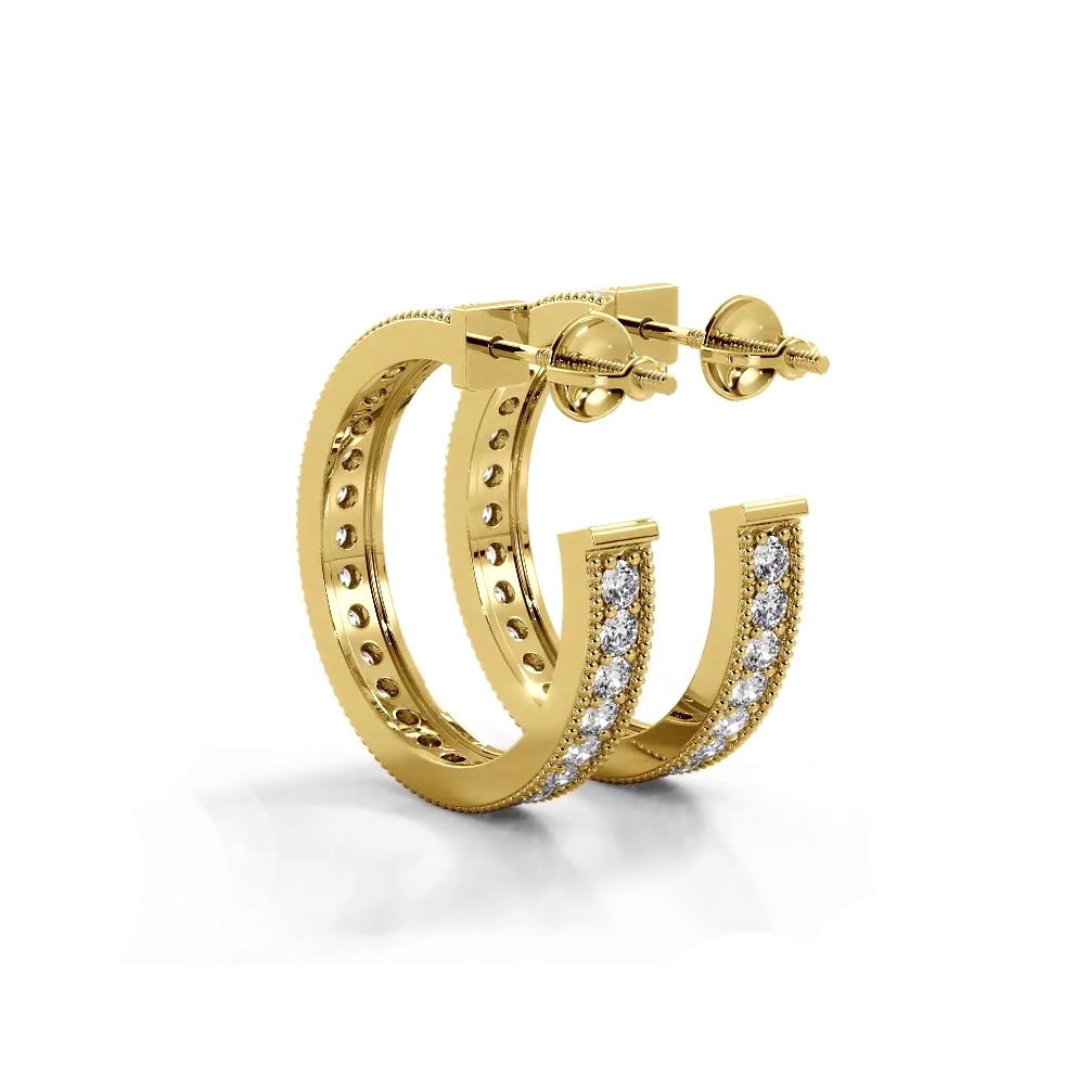 1.0 ct. Round Diamond Milgrain Accent Hoop Earrings - 14K Yellow Gold - G-H Color SI1-SI2 Clarity