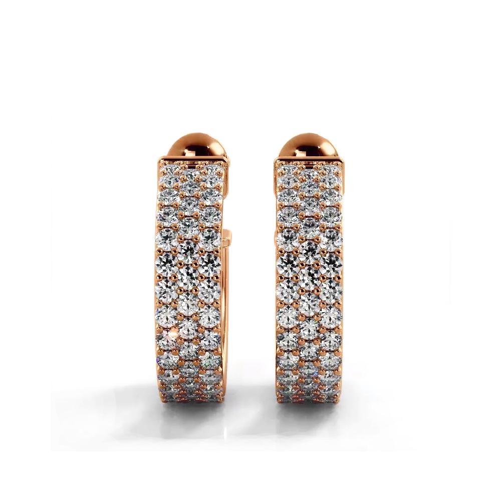 2.0 ctw. Classic Triple Row Pave Diamond Hoop Earrings - 14K Rose Gold - E-F Color VS1-VS2 Clarity