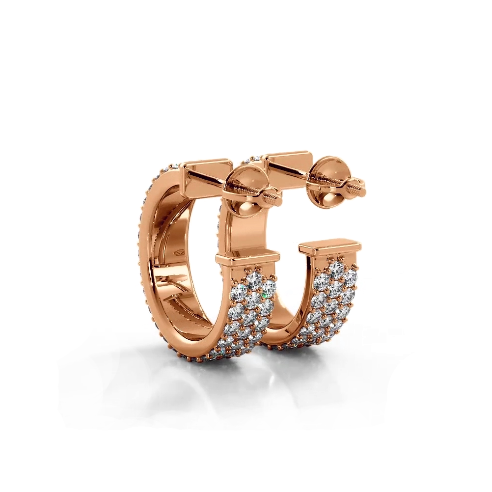 2.0 ctw. Classic Triple Row Pave Diamond Hoop Earrings - 14K Rose Gold - H-I Color I1-I2 Clarity