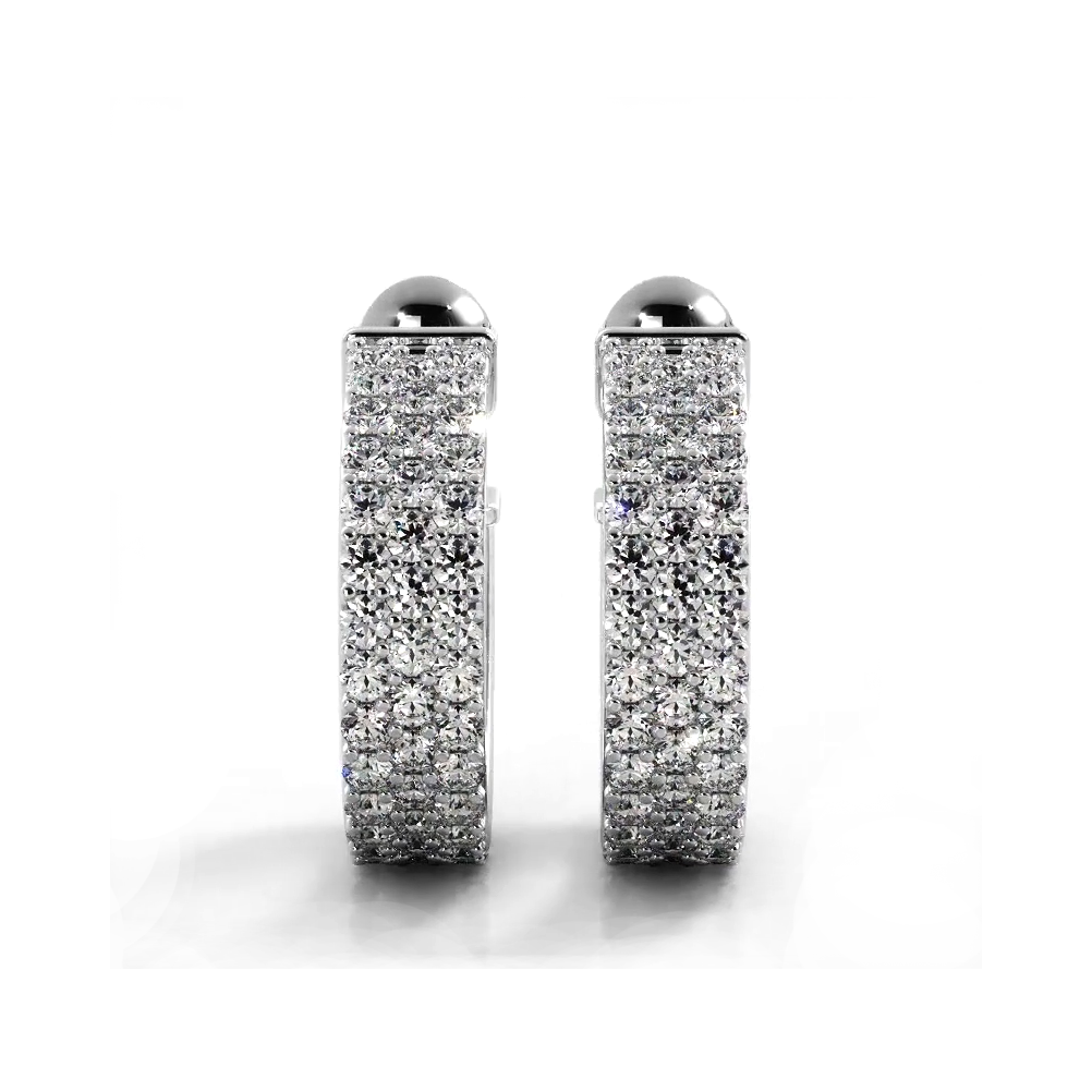 2.0 ctw. Classic Triple Row Pave Diamond Hoop Earrings - 14K White Gold - F-G Color VS1-VS2 Clarity