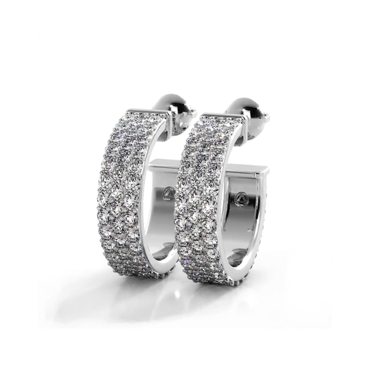 2.0 ctw. Classic Triple Row Pave Diamond Hoop Earrings