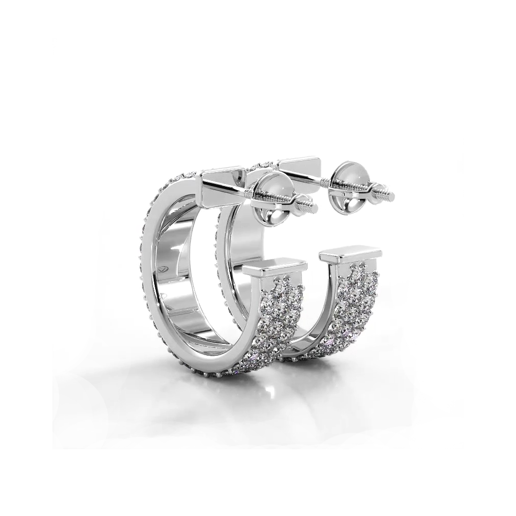 2.0 ctw. Classic Triple Row Pave Diamond Hoop Earrings - 14K White Gold - H-I Color I1-I2 Clarity