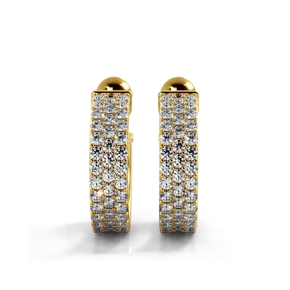 2.0 ctw. Classic Triple Row Pave Diamond Hoop Earrings - 14K Yellow Gold - H-I Color I1-I2 Clarity