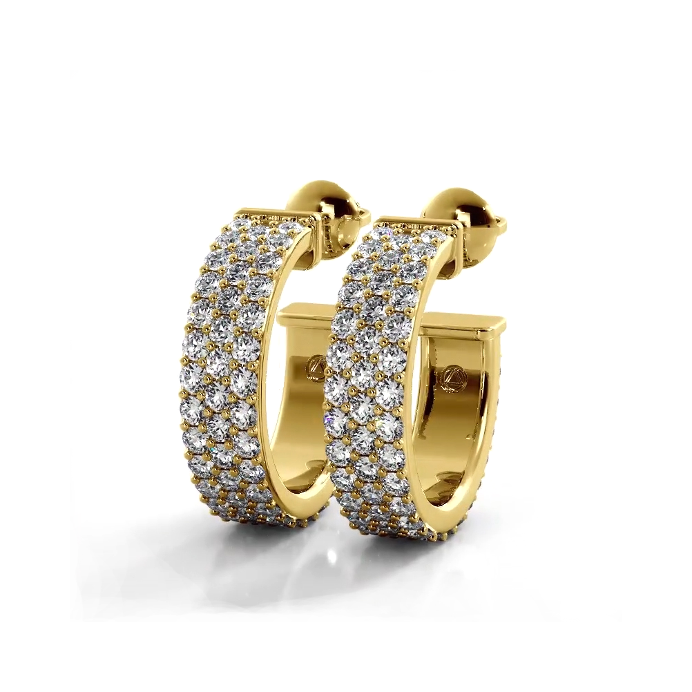2.0 ctw. Classic Triple Row Pave Diamond Hoop Earrings - 14K Yellow Gold - E-F Color VS1-VS2 Clarity