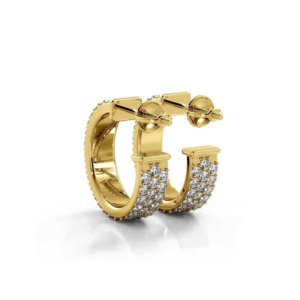 2.0 ctw. Classic Triple Row Pave Diamond Hoop Earrings - 14K Yellow Gold - G-H Color SI1-SI2 Clarity