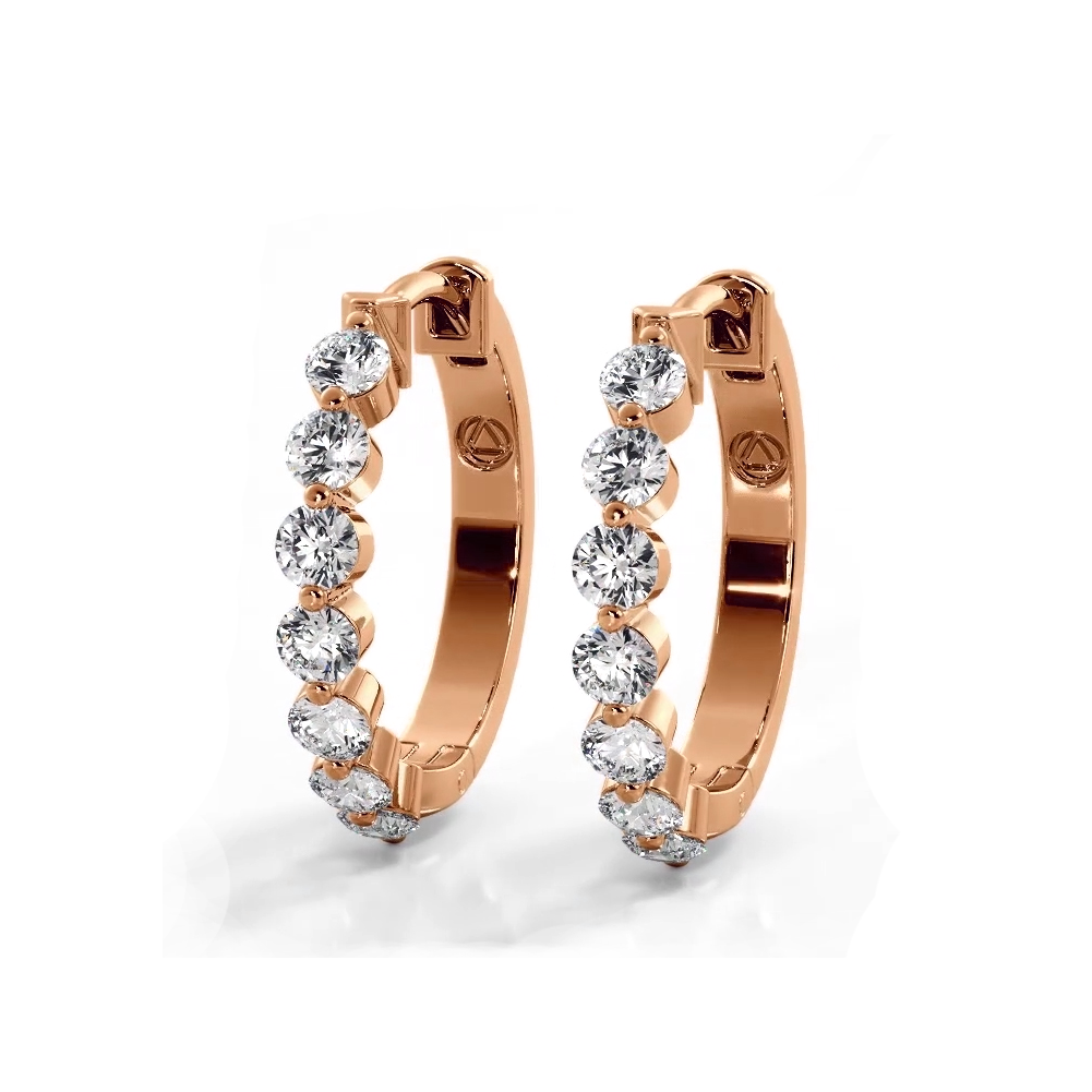 1.0 ctw. Floating Round Diamond Hoop Earrings - 14K Yellow Gold - F-G Color VS1-VS2 Clarity