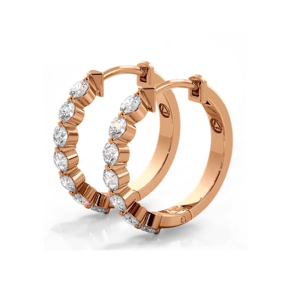 1.0 ctw. Floating Round Diamond Hoop Earrings - 14K Rose Gold - E-F Color VS1-VS2 Clarity