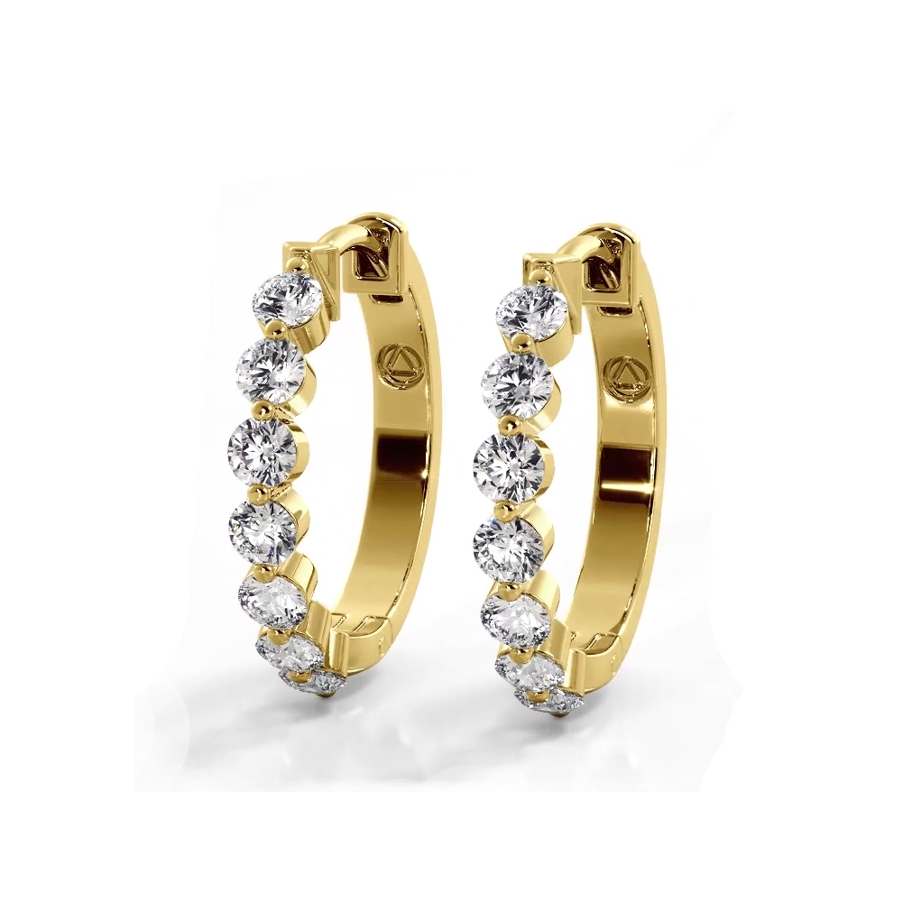 1.0 ctw. Floating Round Diamond Hoop Earrings - 14K Yellow Gold - E-F Color VS1-VS2 Clarity