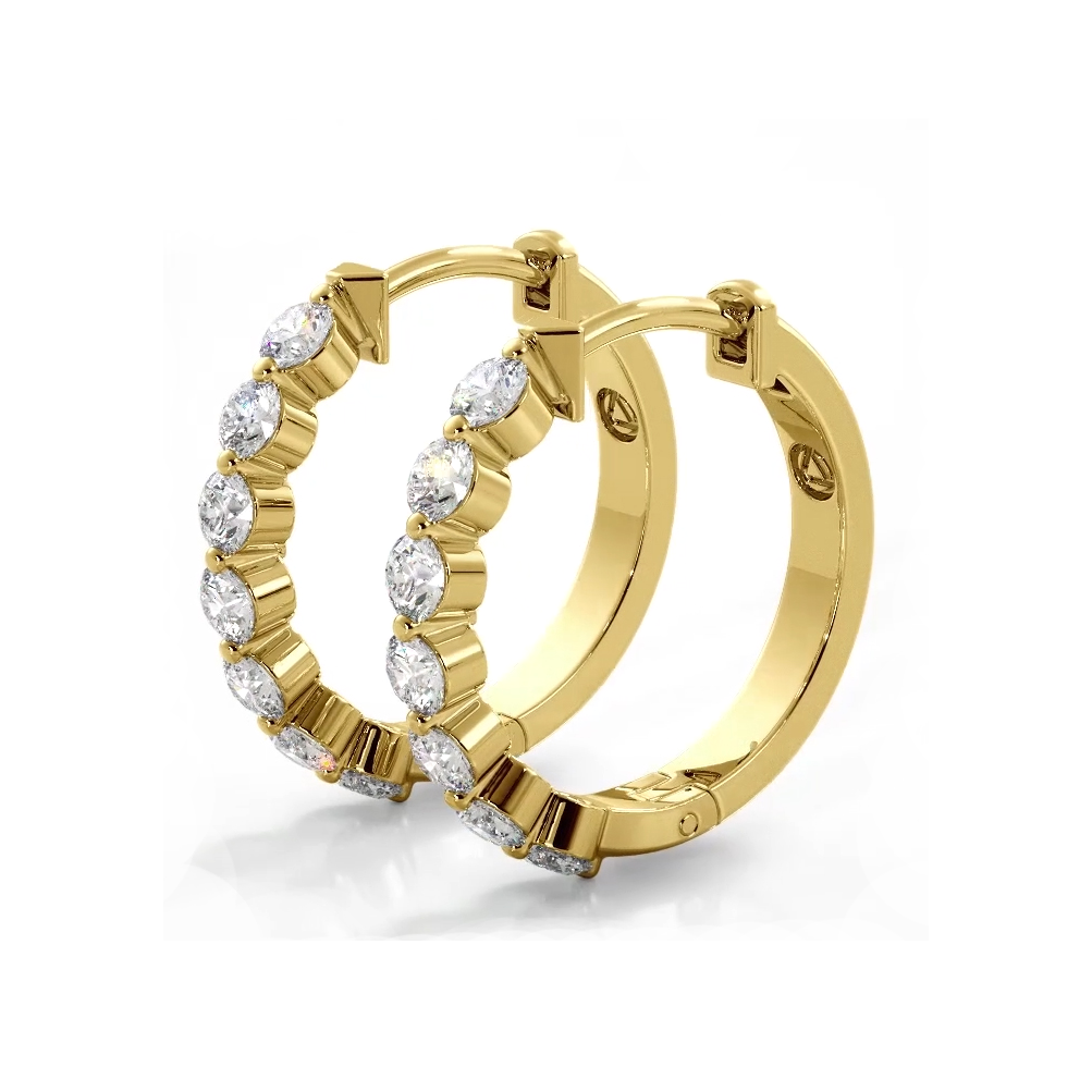 1.0 ctw. Floating Round Diamond Hoop Earrings - 14K Yellow Gold - H-I Color I1-I2 Clarity