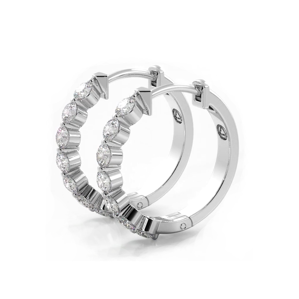1.0 ctw. Floating Round Diamond Hoop Earrings - 14K White Gold - H-I Color I1-I2 Clarity