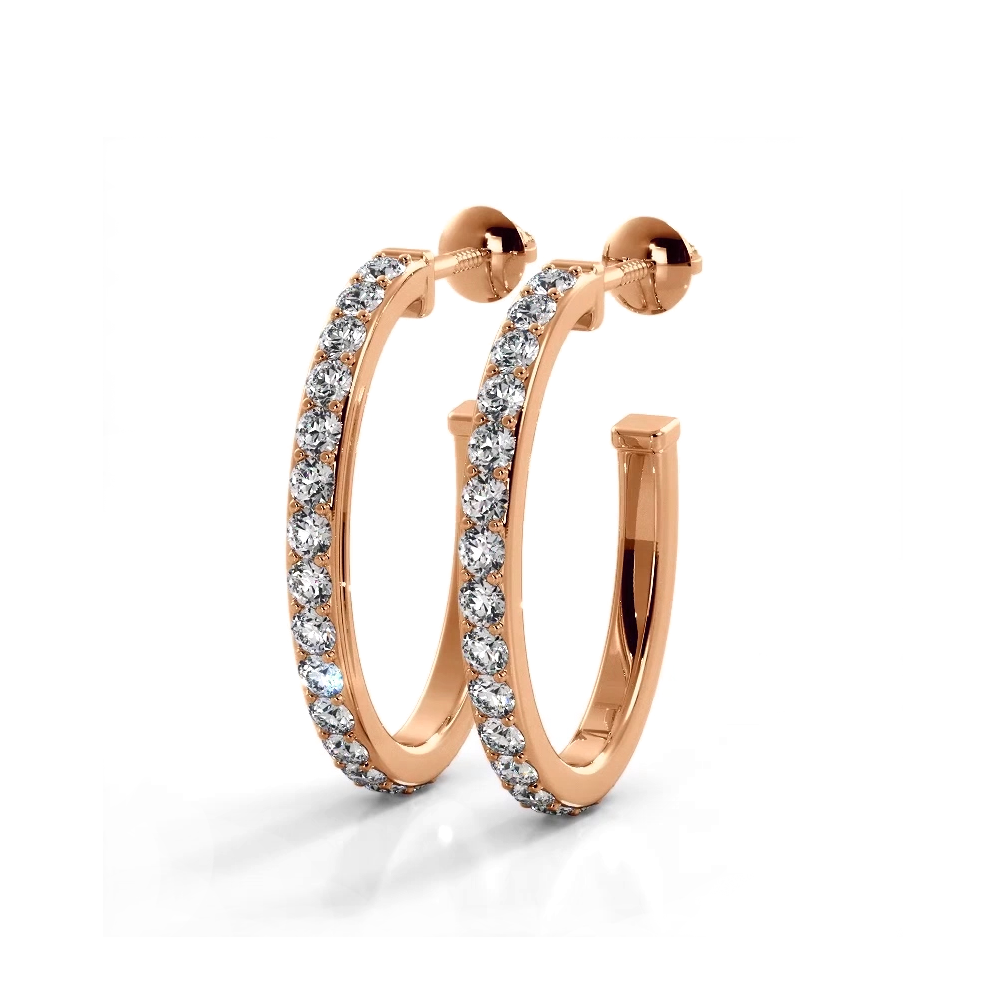 1.0 ctw. Round Diamond Hoop Earrings Open Back Style - 14K Rose Gold - E-F Color VS1-VS2 Clarity