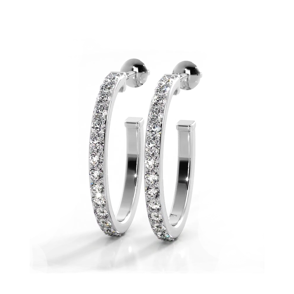 1.0 ctw. Round Diamond Hoop Earrings Open Back Style
