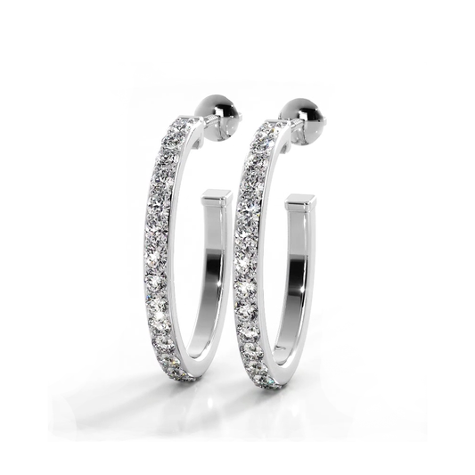 1.0 ctw. Round Diamond Hoop Earrings Open Back Style