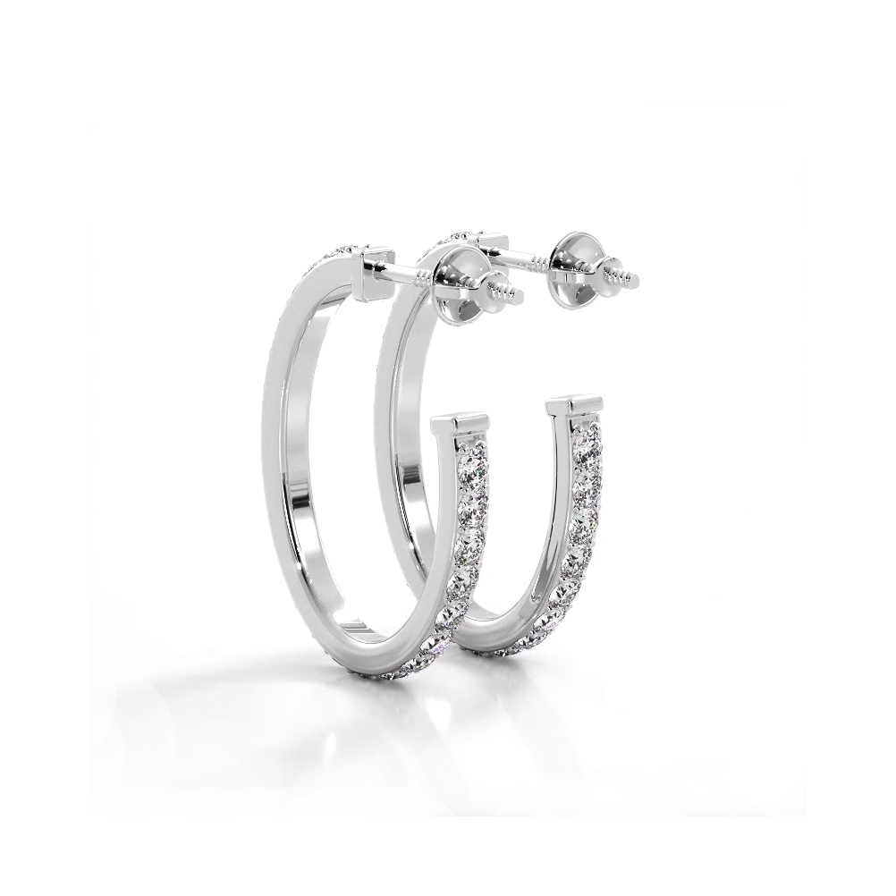 1.0 ctw. Round Diamond Hoop Earrings Open Back Style - 14K White Gold - H-I Color I1-I2 Clarity