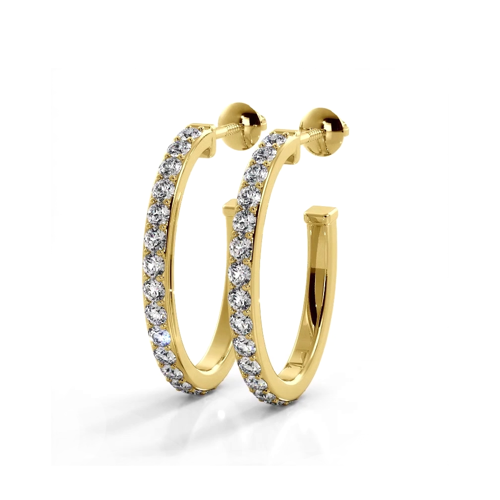1.0 ctw. Round Diamond Hoop Earrings Open Back Style - 14K Yellow Gold - H-I Color I1-I2 Clarity