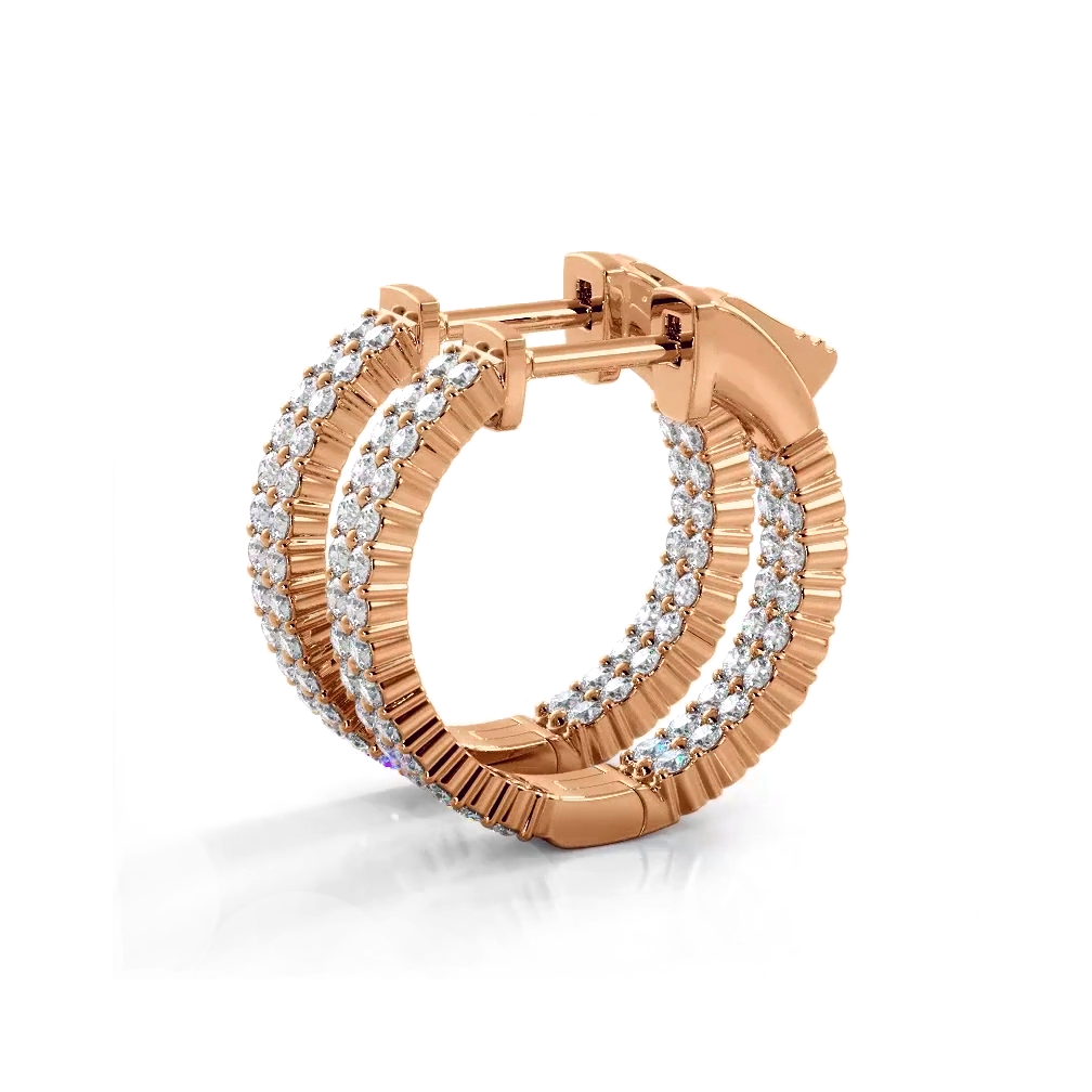 1.20 ctw. Double Row Inside Out Diamond Petite Hoop Earrings - 14K Rose Gold - E-F Color VS1-VS2 Clarity