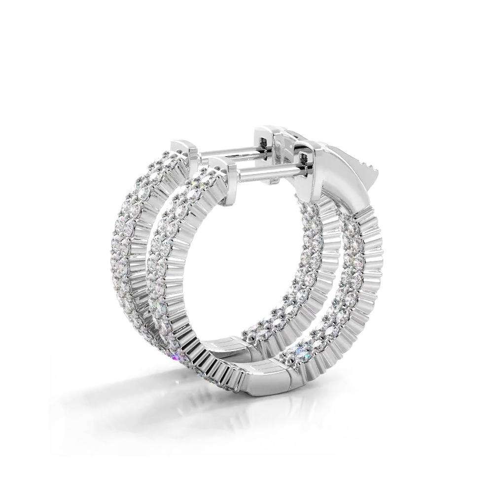 1.20 ctw. Double Row Inside Out Diamond Petite Hoop Earrings - 14K White Gold - H-I Color I1-I2 Clarity