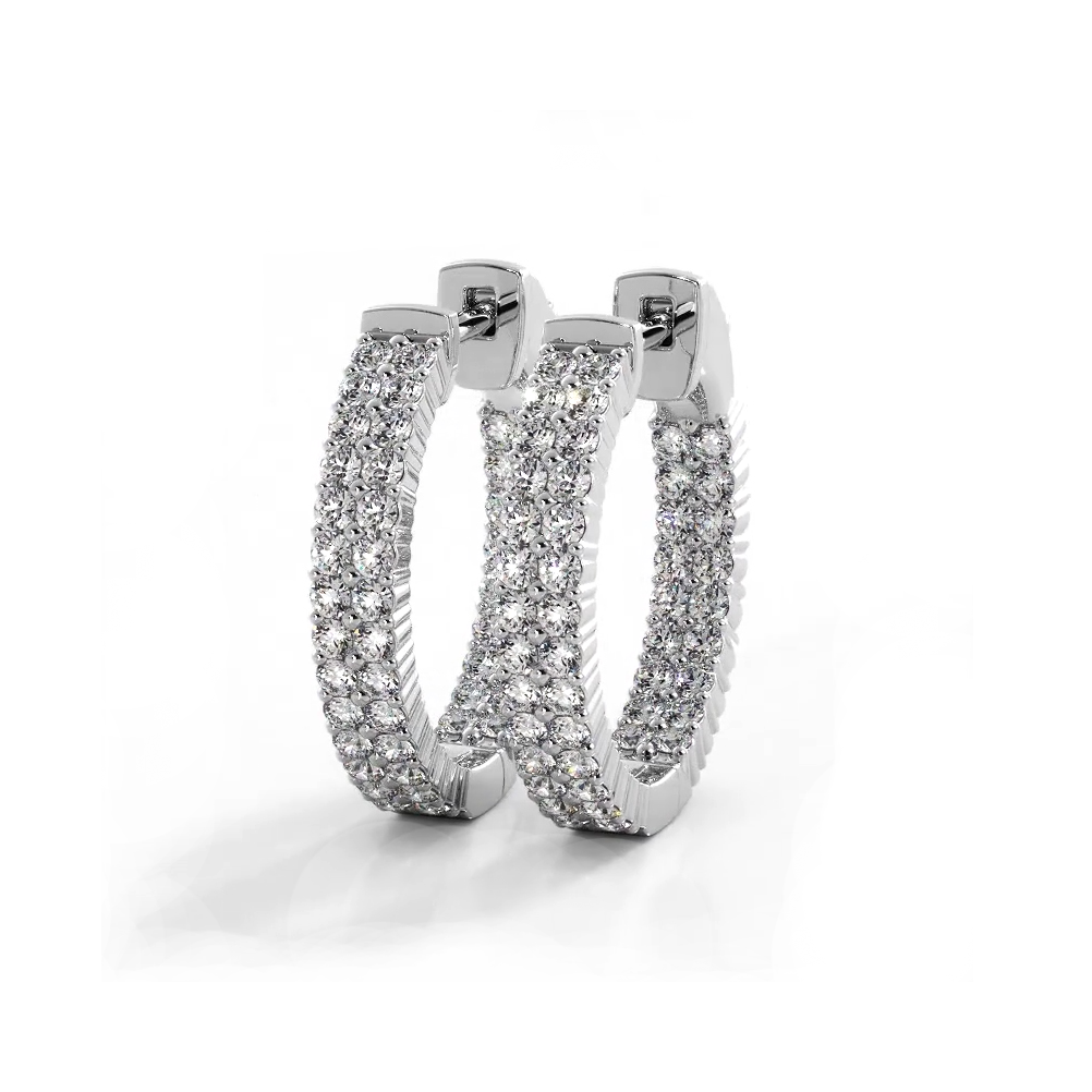 1.20 ctw. Double Row Inside Out Diamond Petite Hoop Earrings